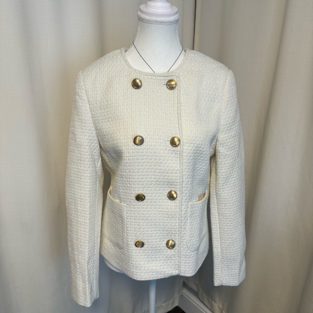 DYNAMITE Double Breasted Tweed Blazer in Ivory